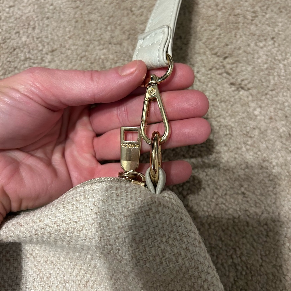 Jen & Co Cream Crossbody Bag Neutral Minimal Vegan Leather Strap Gold Hardware - Picture 7 of 8